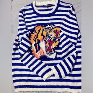 Chinti & Parker Blue and White Striped Tiger Sweater